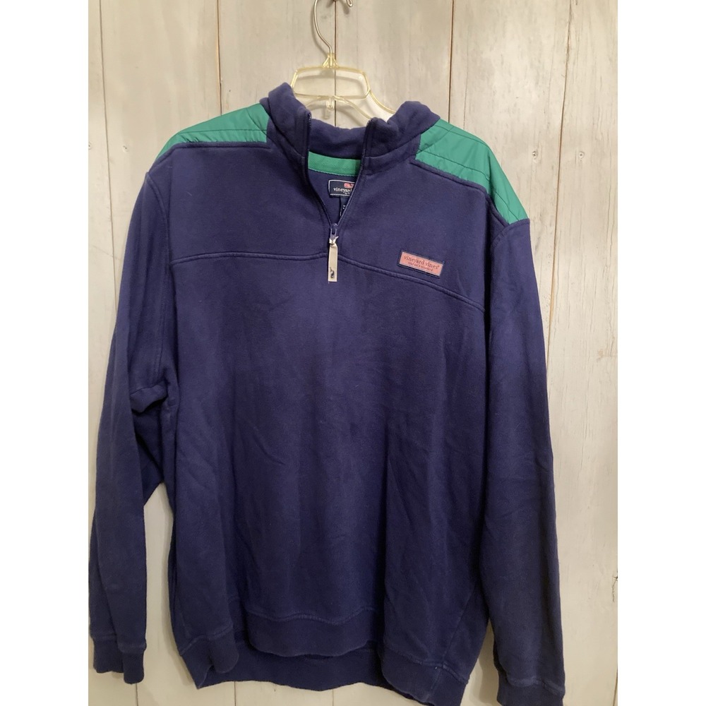 Vintage Vineyard Vines Shep Quarter Zip Sweat Shirt Blue with Kelly Green Sz-XL